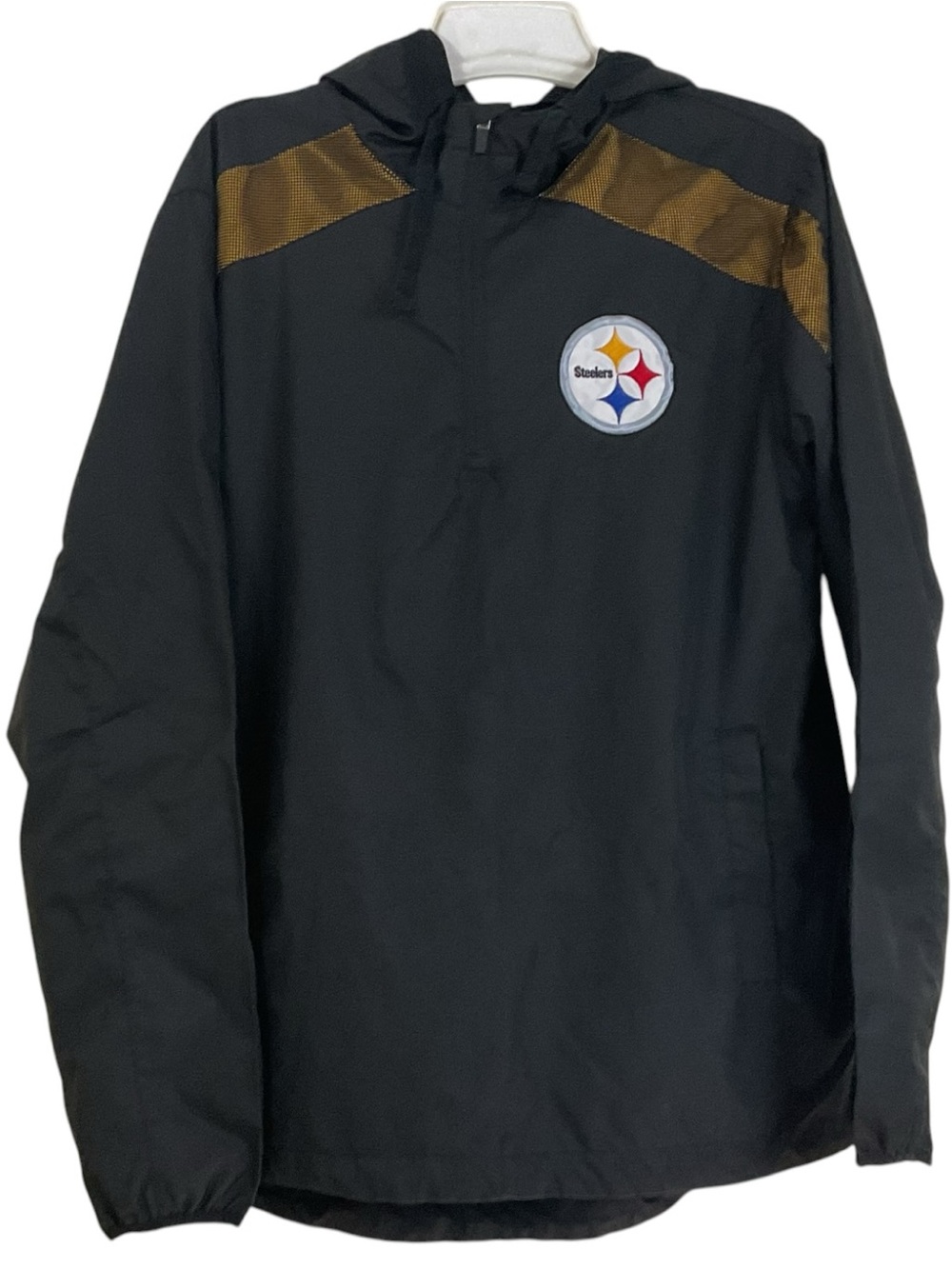 NFL Pittsburgh Steelers Hooded Pullover Windbreaker Jacket Black Gold Men’s M